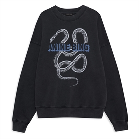 Anine Bing Harvey Crew Snake Sweatshirt, Washed Black 